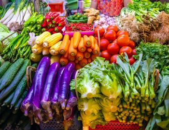 farmers market with colorful vegetables