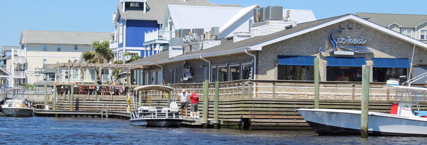 View of Stoked Restaurant from the water in Carolina Beach NC