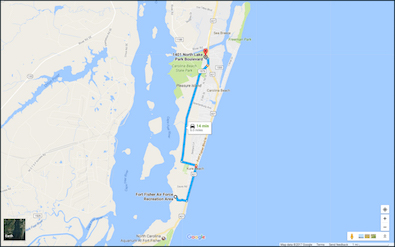 Map to Fort Fisher Military Recreation Center in Kure Beach.